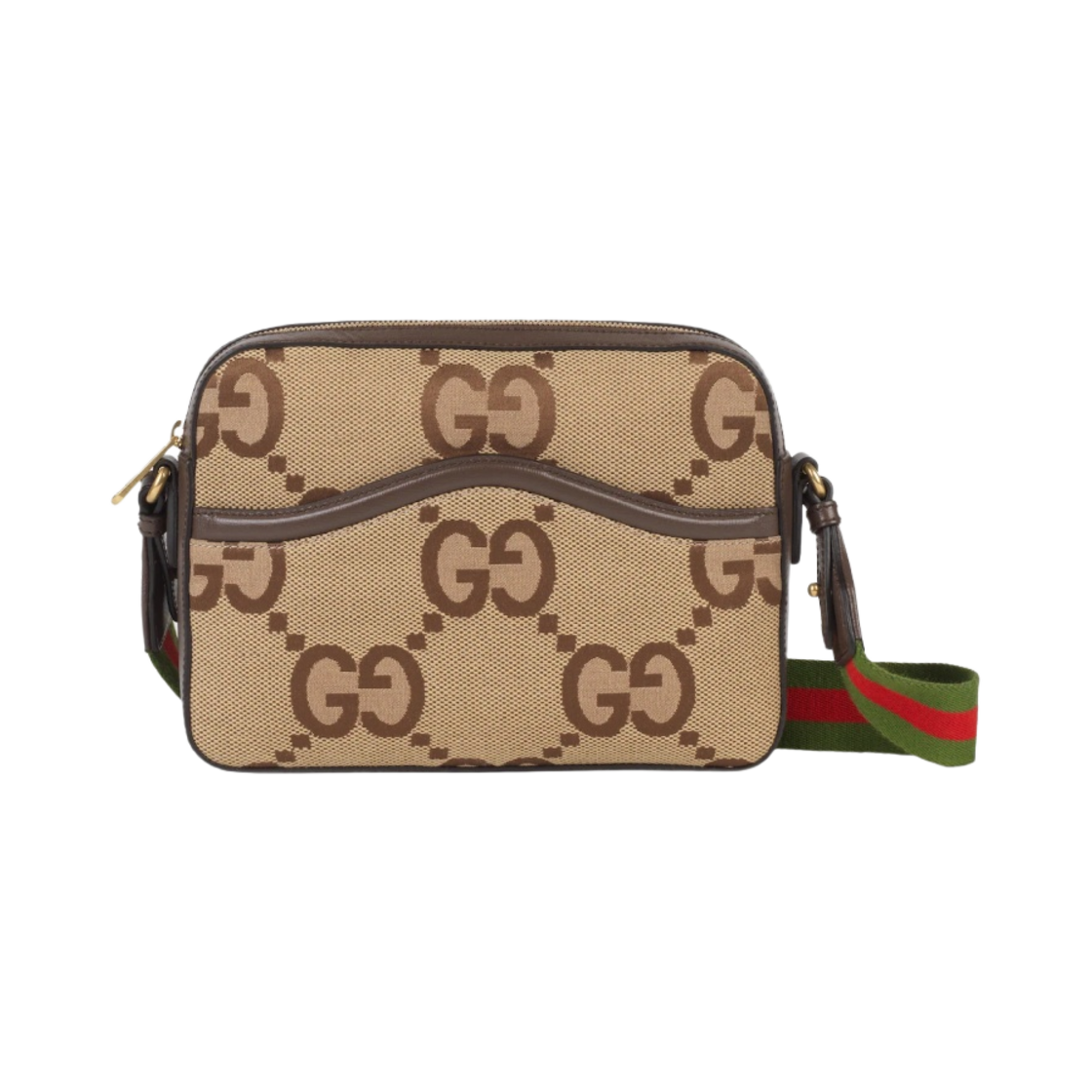 675891-UKMDG-2570 Gucci Jumbo GG Messenger Bag Camel Ebony GG Canvas