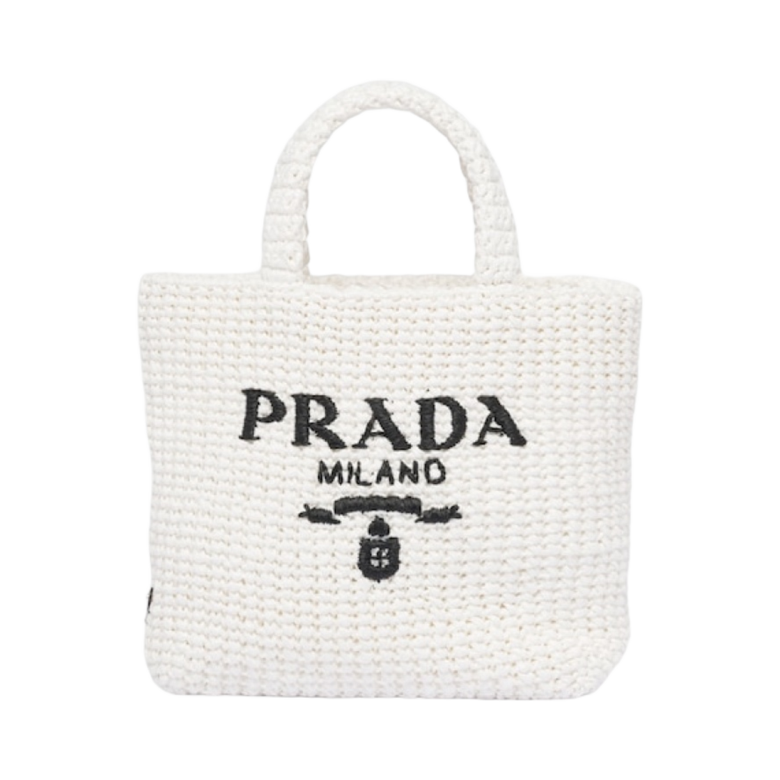 1BG422-2A2T-F0009 Prada Small Crochet Tote Bag White