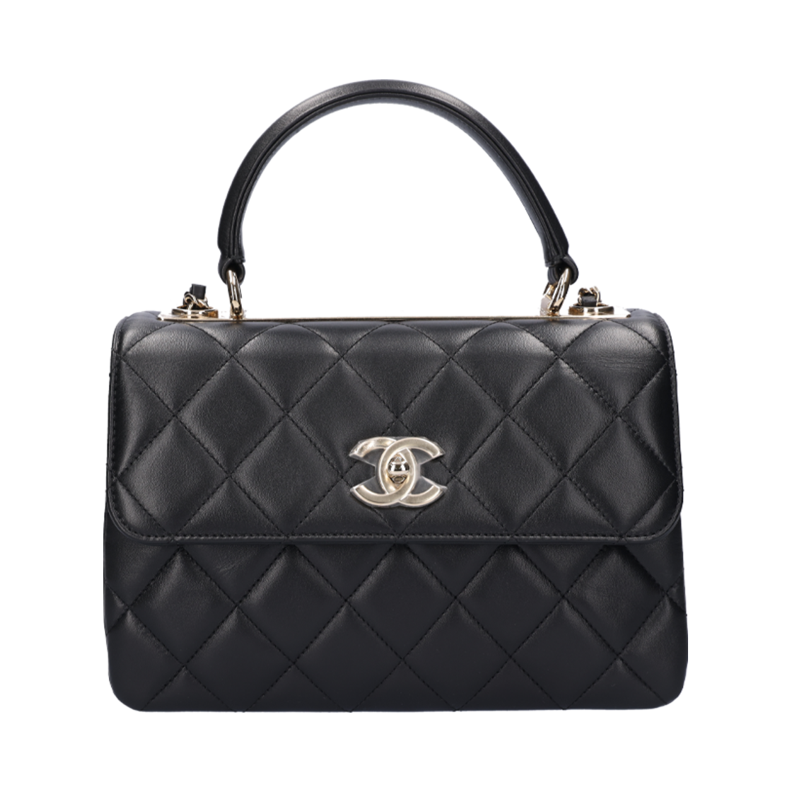 샤넬 A92236 탑핸들 체인 플랩백 램스킨 블랙 금장