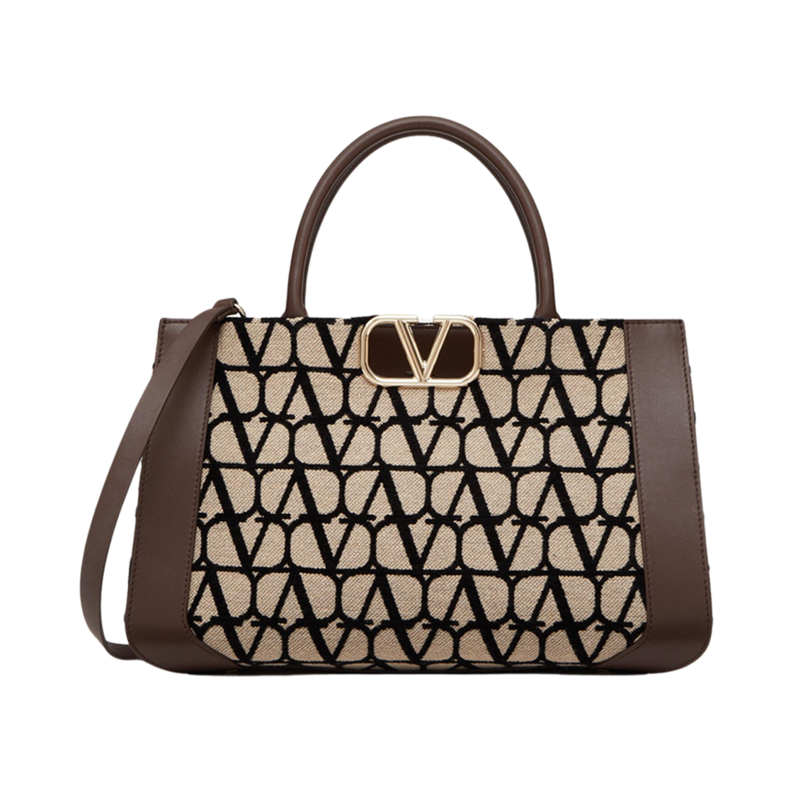 B0M46WMC6ZN Valentino Medium Vlogo Signature Toile Iconographe Handbag Beige Black
