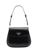 Prada Cleo Brushed Leather Shoulder Bag with Flap Black