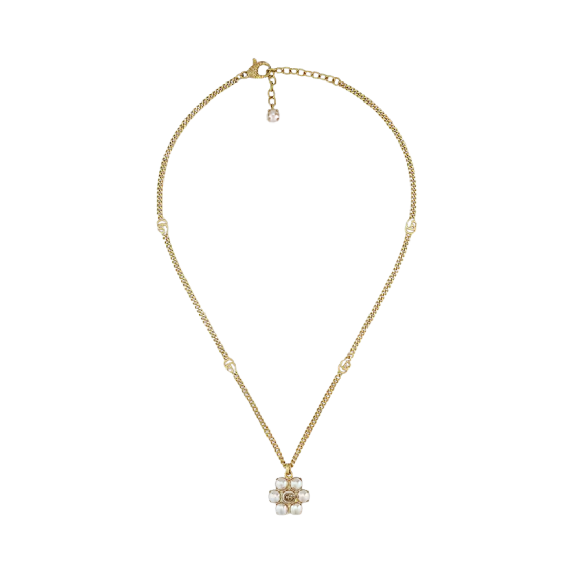 645664-I4620-8078 (W) Gucci Pearl Double G Necklace Gold White