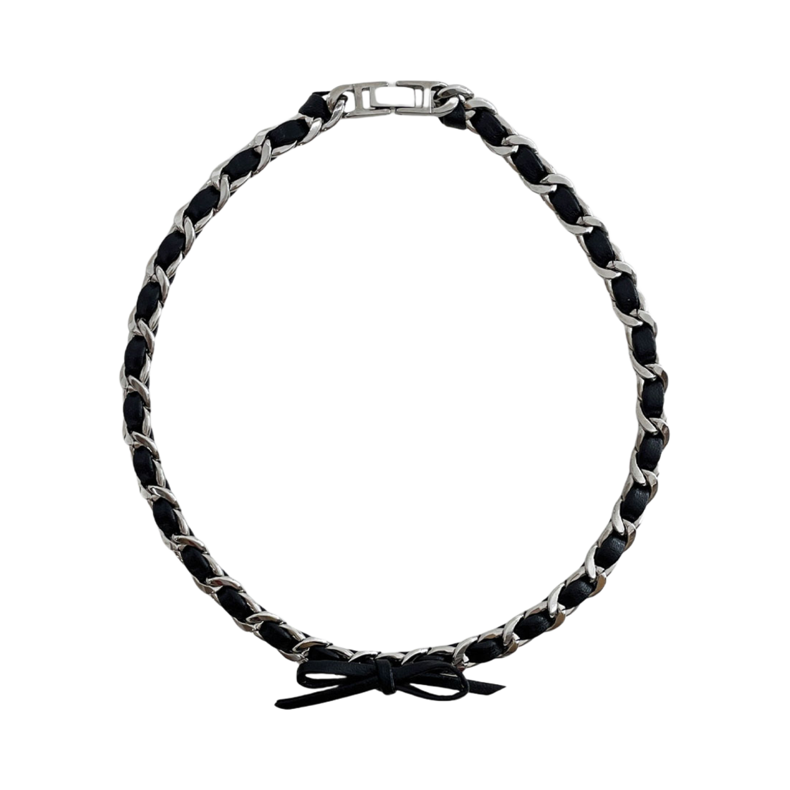 러브미몬스터 시크 가족 리본 체인 넥크리스 블랙(lovememonster Chic Leather Ribbon Chain Necklace Black)
