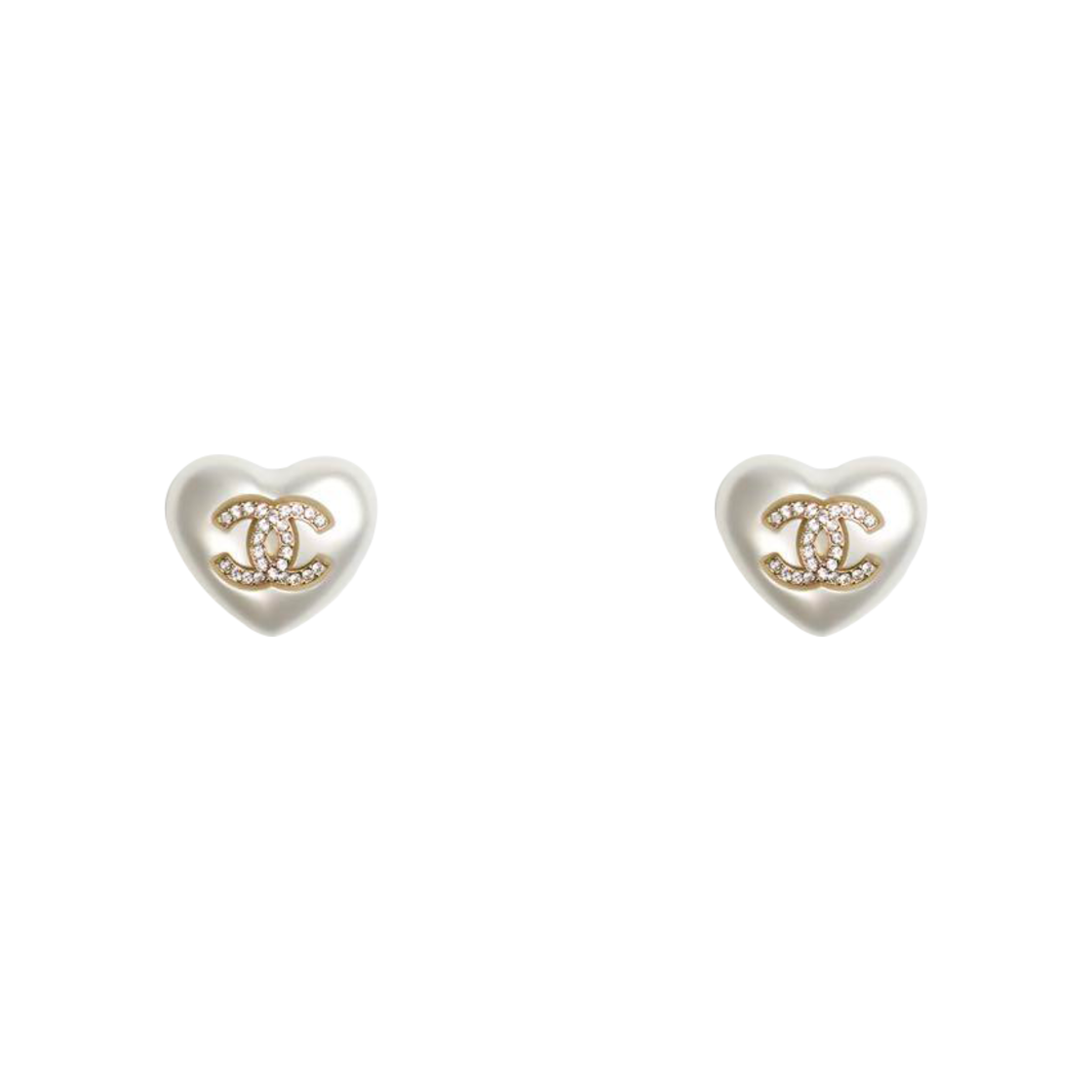 (W) 샤넬 이어링 메탈 레진 스트라스 & 골드 펄리 화이트 크리스탈((W) Chanel Earrings Metal Resin Strass & Gold Pearly White Crystal)
