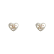 (W) Chanel Earrings Metal Resin Strass & Gold Pearly White Crystal