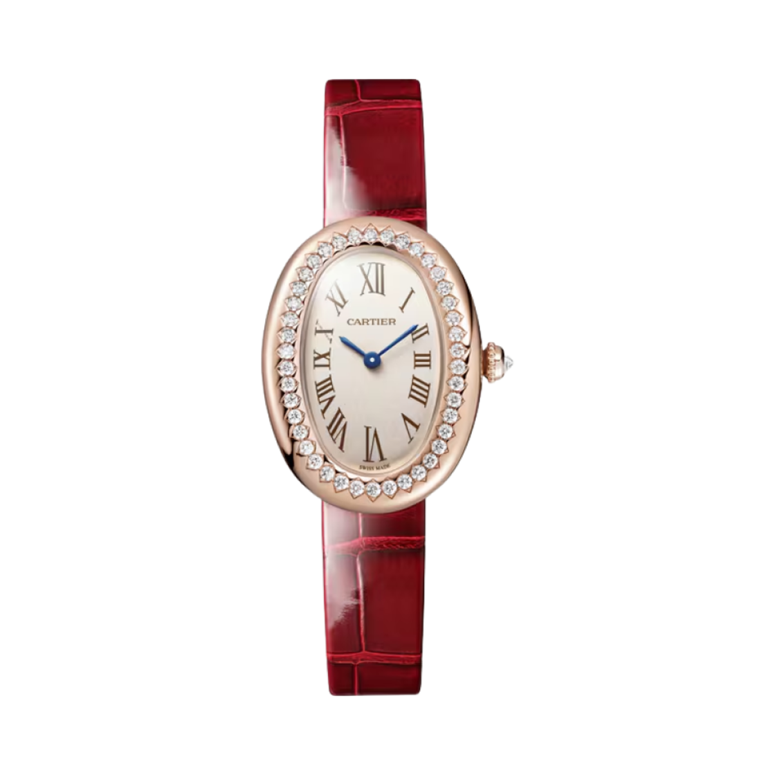 WJBA0031 Cartier Baignoire Watch Small Quartz Pink Gold Diamond Varnished Alligator Leather Red