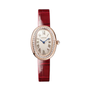 Cartier Baignoire Watch Small Quartz Pink Gold Diamond Varnished Alligator Leather Red