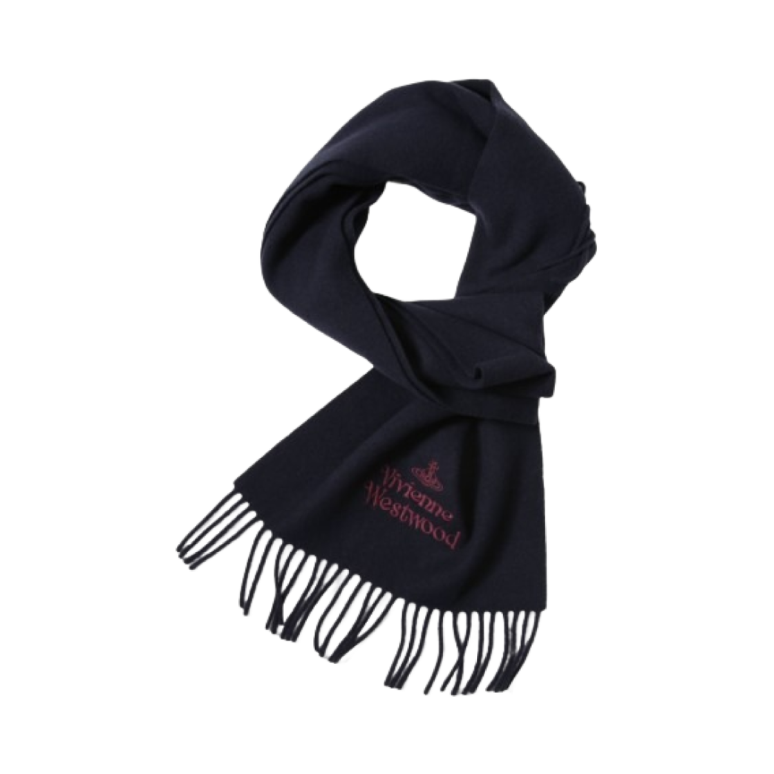 비비안 웨스트우드 자수 램스울 머플러 네이비 블루 레드 로고(Vivienne Westwood Embroidered Lambswool Muffler Navy Blue Red Logo)