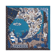 (W) Hermes Le Premier Chant Scarf 90 Bleu Nuit Blanc Ebene
