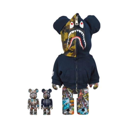 Bearbrick x BAPE Legacy Camo Shark 100% & 400% Set Navy
