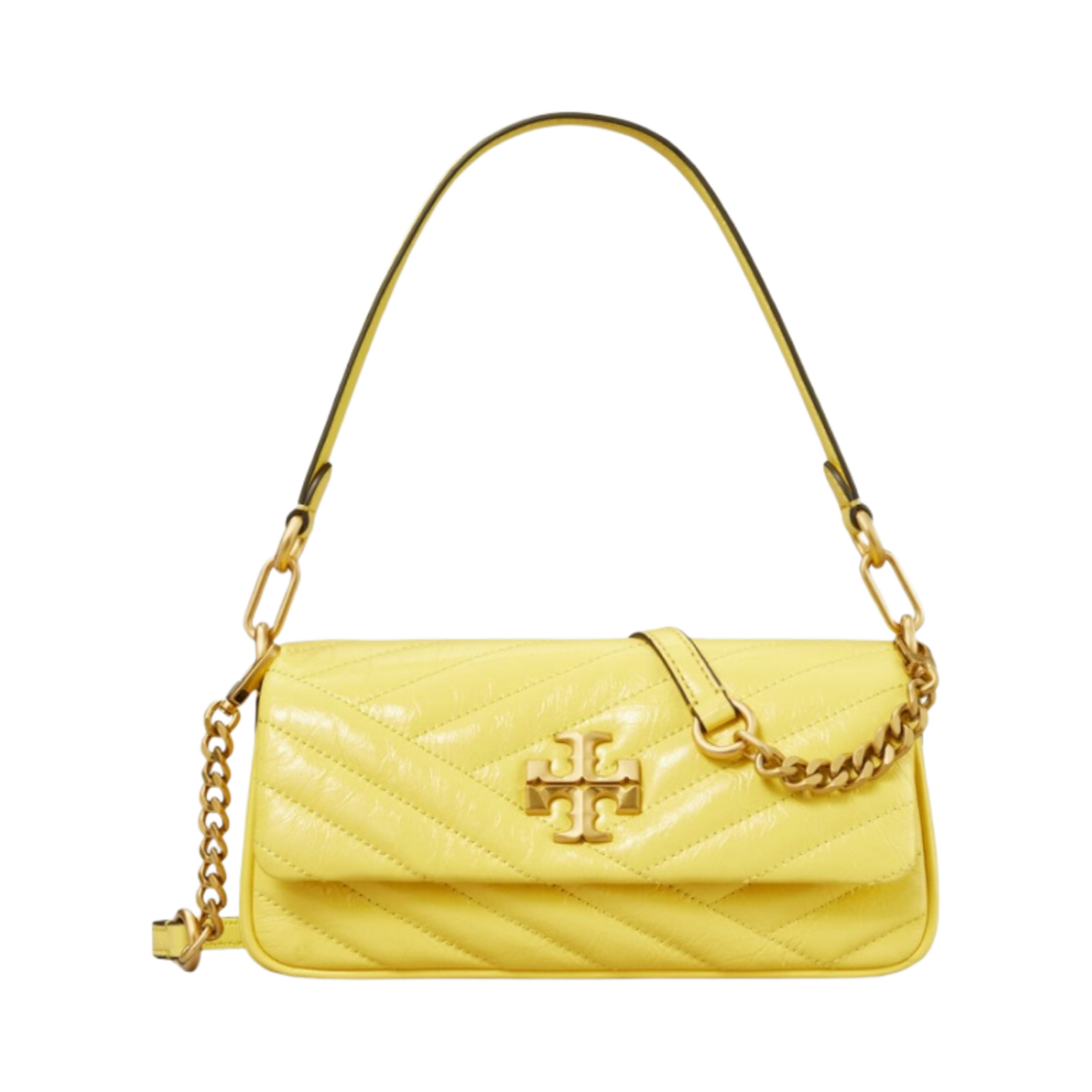 138964-700 Tory Burch Kira Chevron Patent Small Flap Shoulder Bag Vintage Lemon