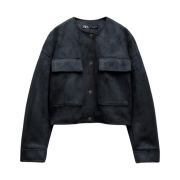 (W) Zara Faux Suede Contrast Topstitching Jacket Blue