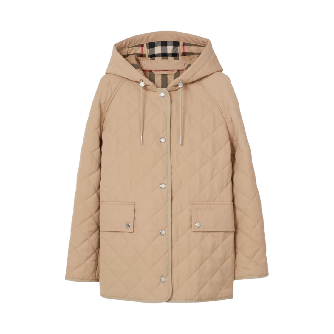 8064778 (W) Burberry Logo Detail Diamond Quilted Hooded Jacket Soft Fawn