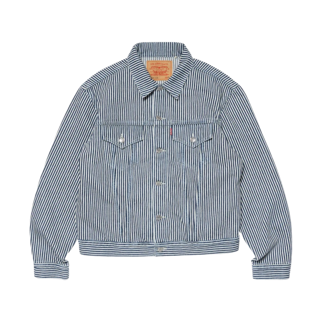 리바이스 x 니고 557XX 히코리 스트라이프 트러커 자켓 인디고(Levi's x Nigo 557XX Hickory Stripe Trucker Jacket Indigo)
