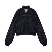 (W) Matin Kim Leather Baseball Crop Jumper Dark Navy