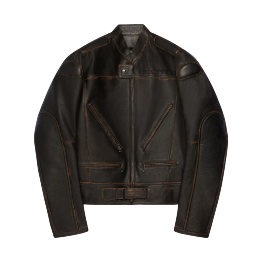 (W) Courreges Blouson Racer Patina Leather Dark Chocolate