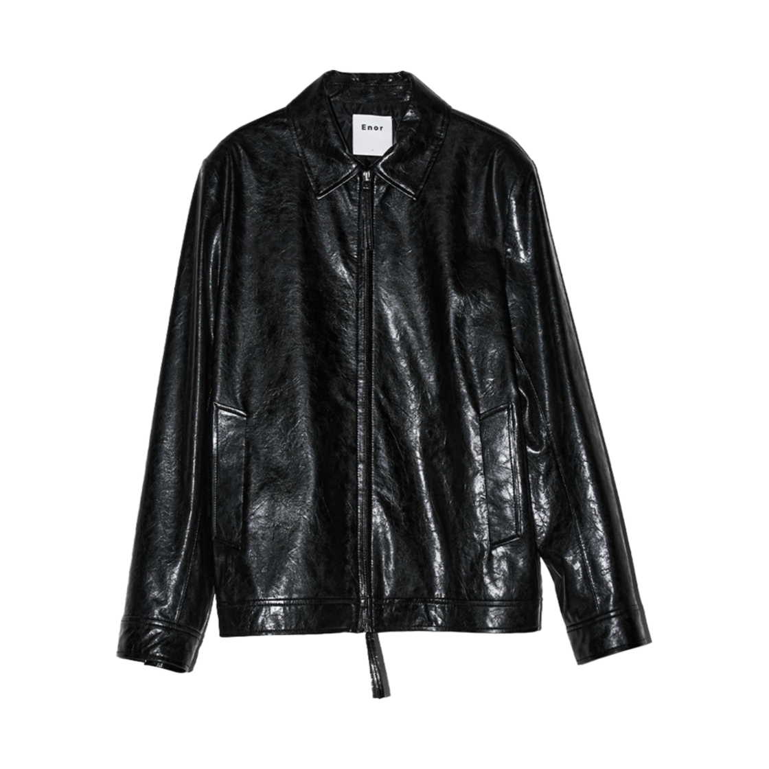 BESSJK003BK Enor Women Glossy Vegan Leather Jacket  Black