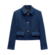 (W) Zara Houndstooth Structure Blazer Blue Black