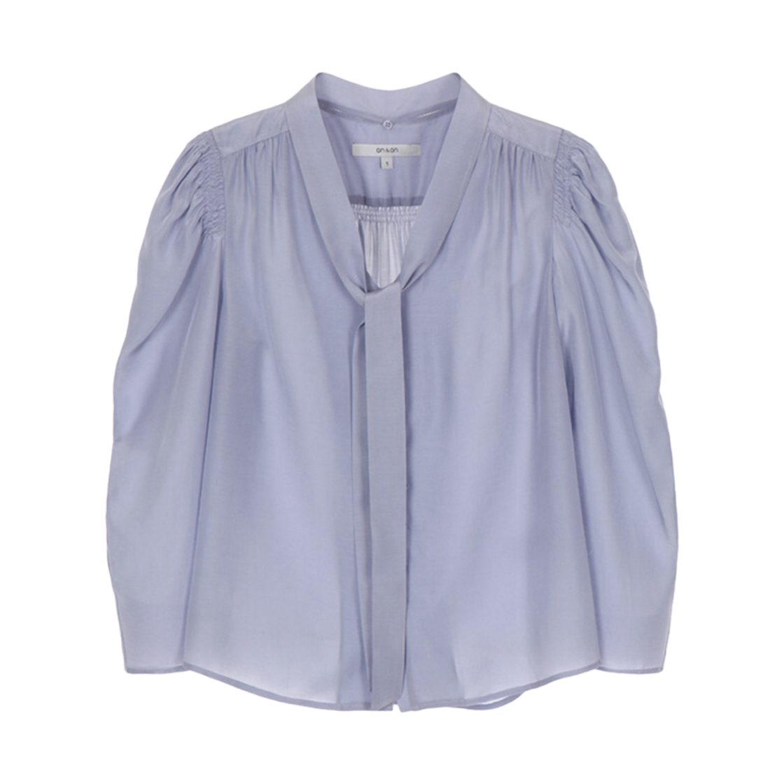 (W) 온앤온 퍼프 슬리브 타이 블라우스 블루((W) On&On Puff Sleeve Tie Blouse Blue)
