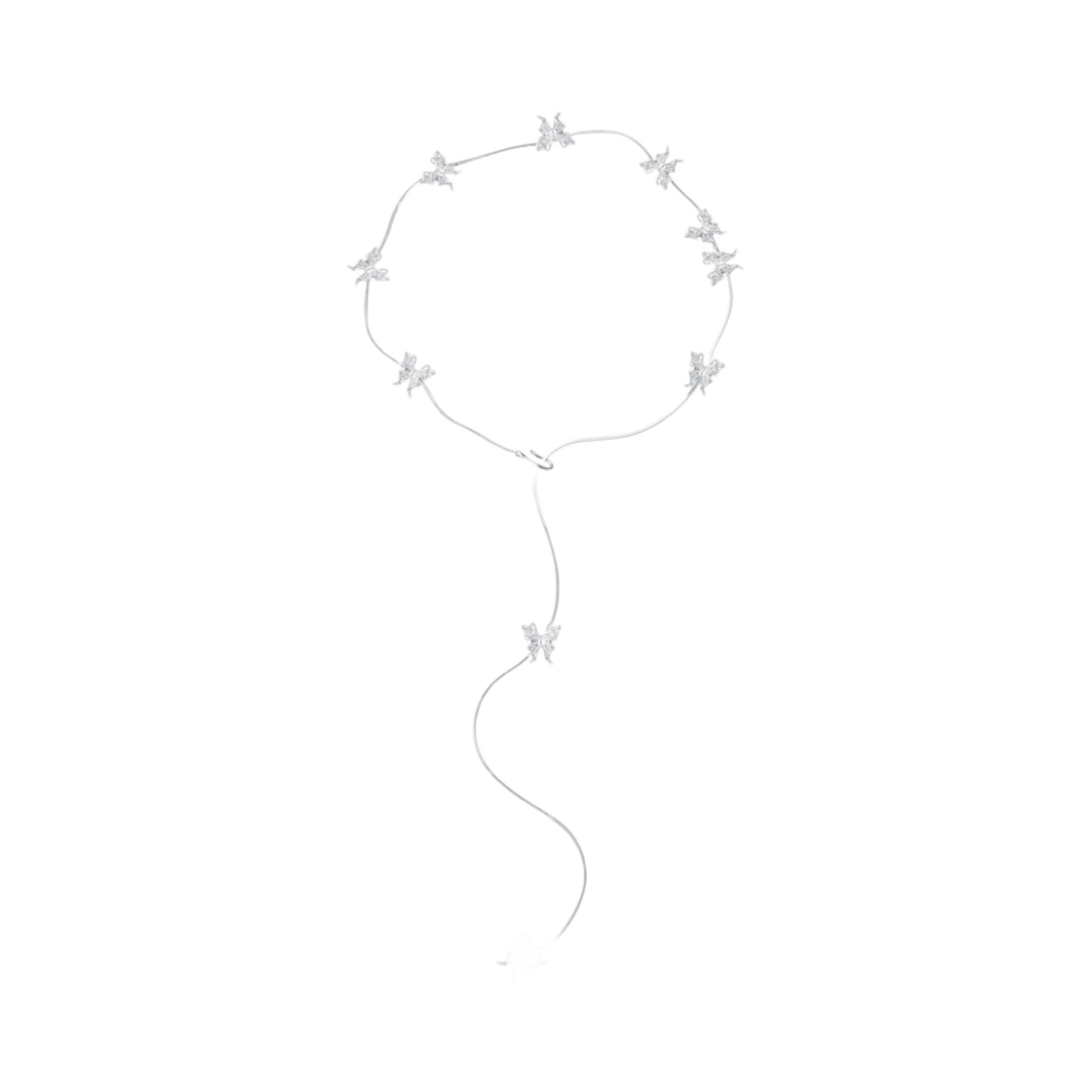 - (W) Yvmin Butterfly Long Chain Necklace Silver