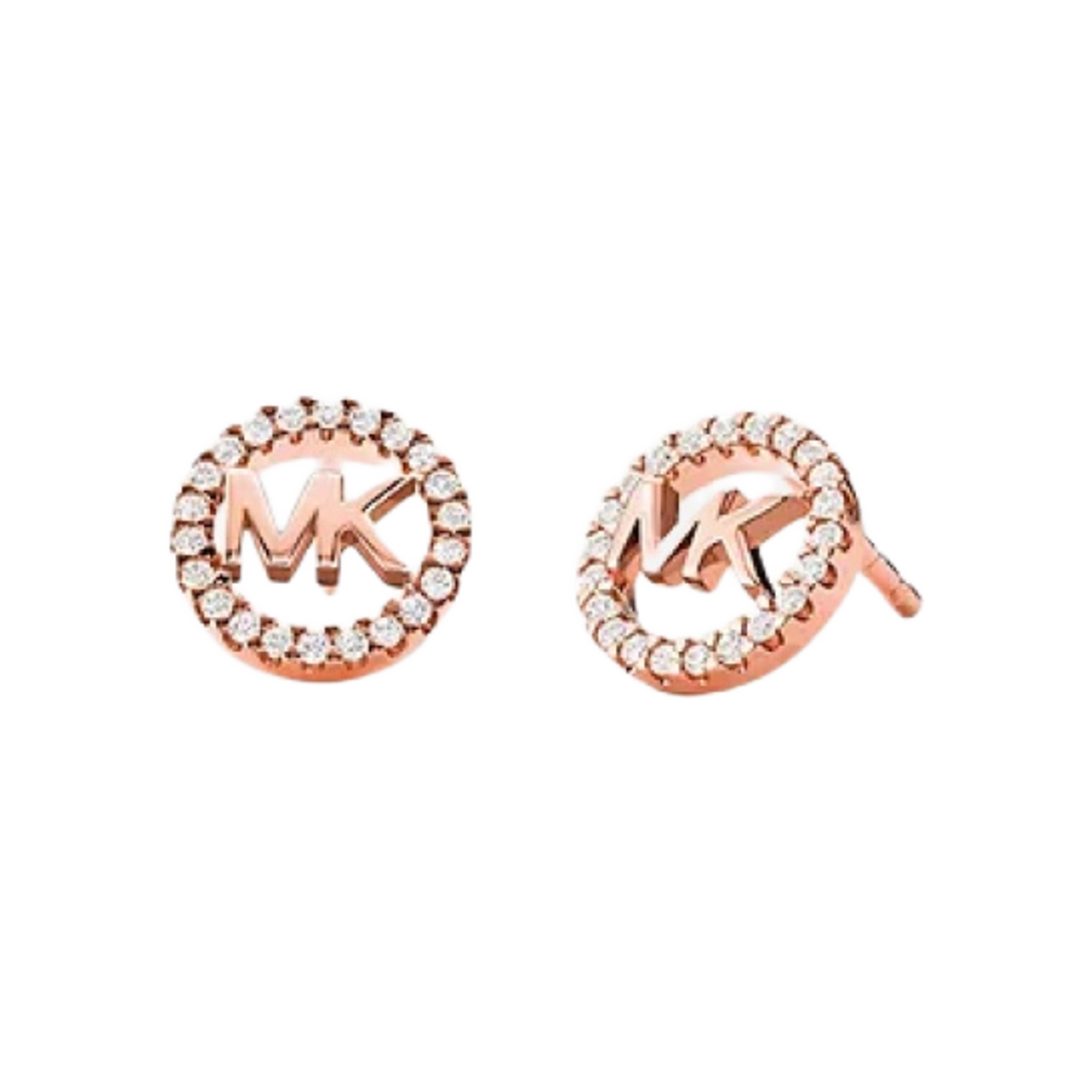 MKC1247AN791 (W) Michale Kors Precious Metal Plated Sterling Silver Pave Logo Studs Rose Gold