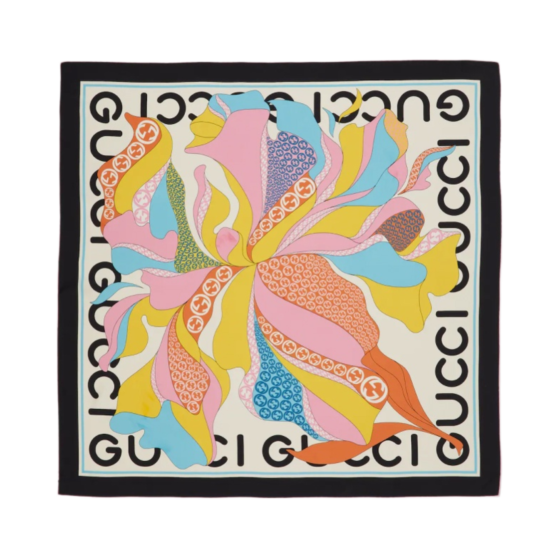 (W) 구찌 맥시 플라워 프린트 실크 스카프 화이트 블랙 멀티컬러((W) Gucci Maxi Flower Print Silk Scarf White Black Multicolour) - 1