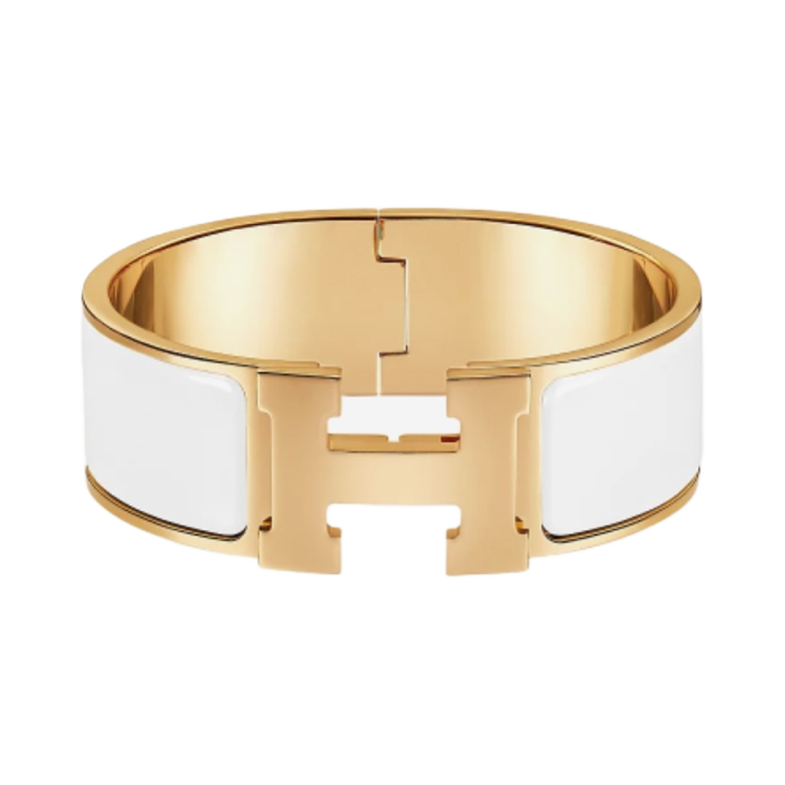 (W) 에르메스 클릭 클락아슈 브레이슬릿 골드 하드웨어 & 블랑((W) Hermes Clic Clac H Bracelet Gold & Blanc) - 1