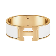 (W) Hermes Clic Clac H Bracelet Gold & Blanc