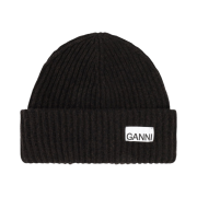 Ganni Wool Beanie Black Melange