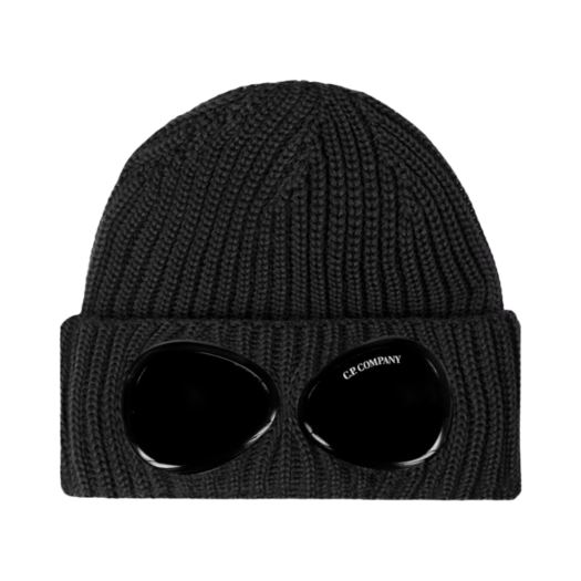 C.P. Company Extra Fine Merino Wool Goggle Beanie Black