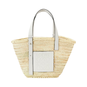 Loewe Basket Bag In Palm Leaf and Calfskin Natural White