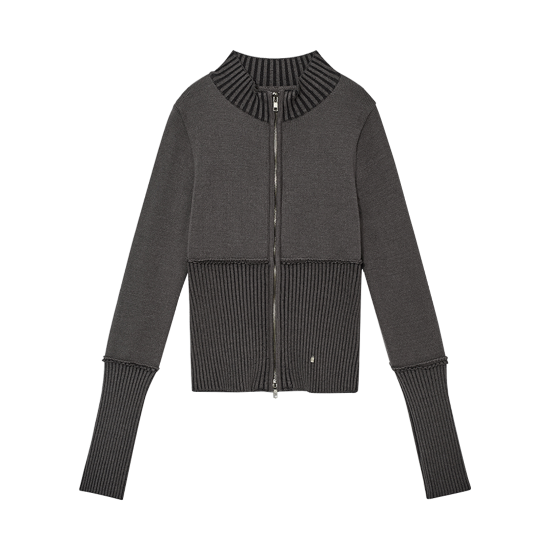 - (W) Glowny Debb Two-Tone Knit Zip-Up Charcoal