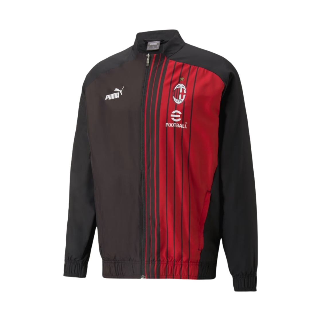 푸마 AC 밀란 2023/24 프리매치 자켓 블랙 탱고 레드(Puma AC Milan 2023/24 Prematch Jacket Black Tango Red)