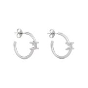 (W) Celine Triomphe Asymmetric Hoops Earrings in Brass with Rhodium Finish Silver