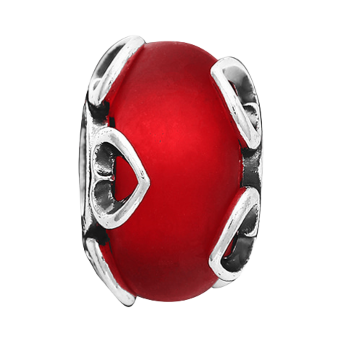 (W) 판도라 프로스티드 무라노 글래스 & 하트 참 스털링 실버 레드((W) Pandora Frosted Murano Glass & Hearts Charm Sterling Silver Red) - 1