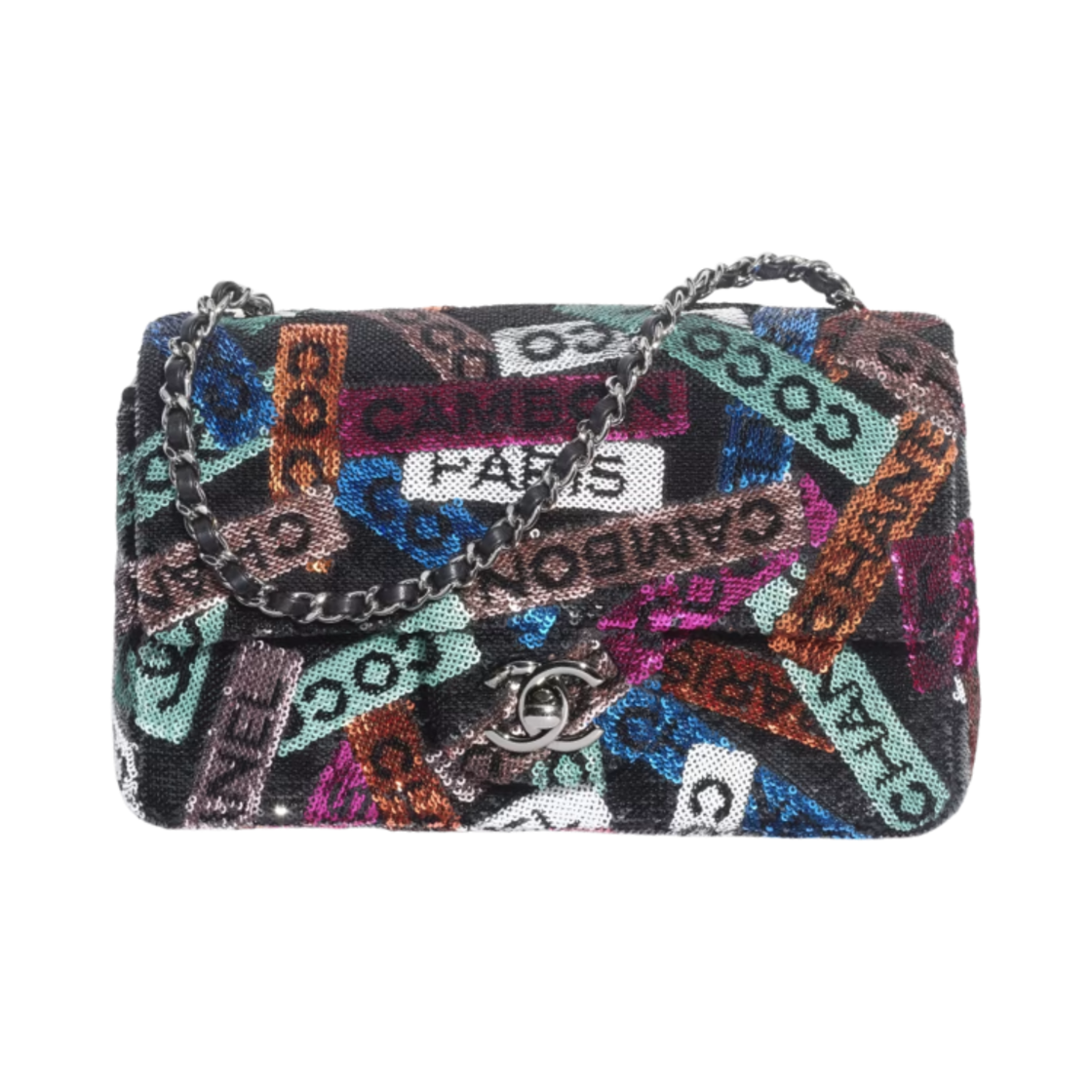 AS4418-B14949-NT389 Chanel Small Flap Bag Sequins Ruthenium Metal & Multicolor