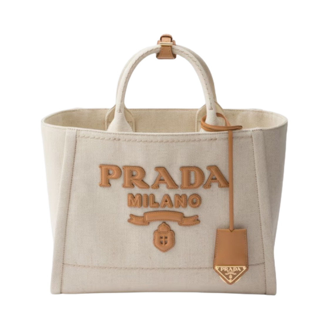 1BG474-2DLI-F0018 Prada Medium Linen Blend Tote Bag Natural