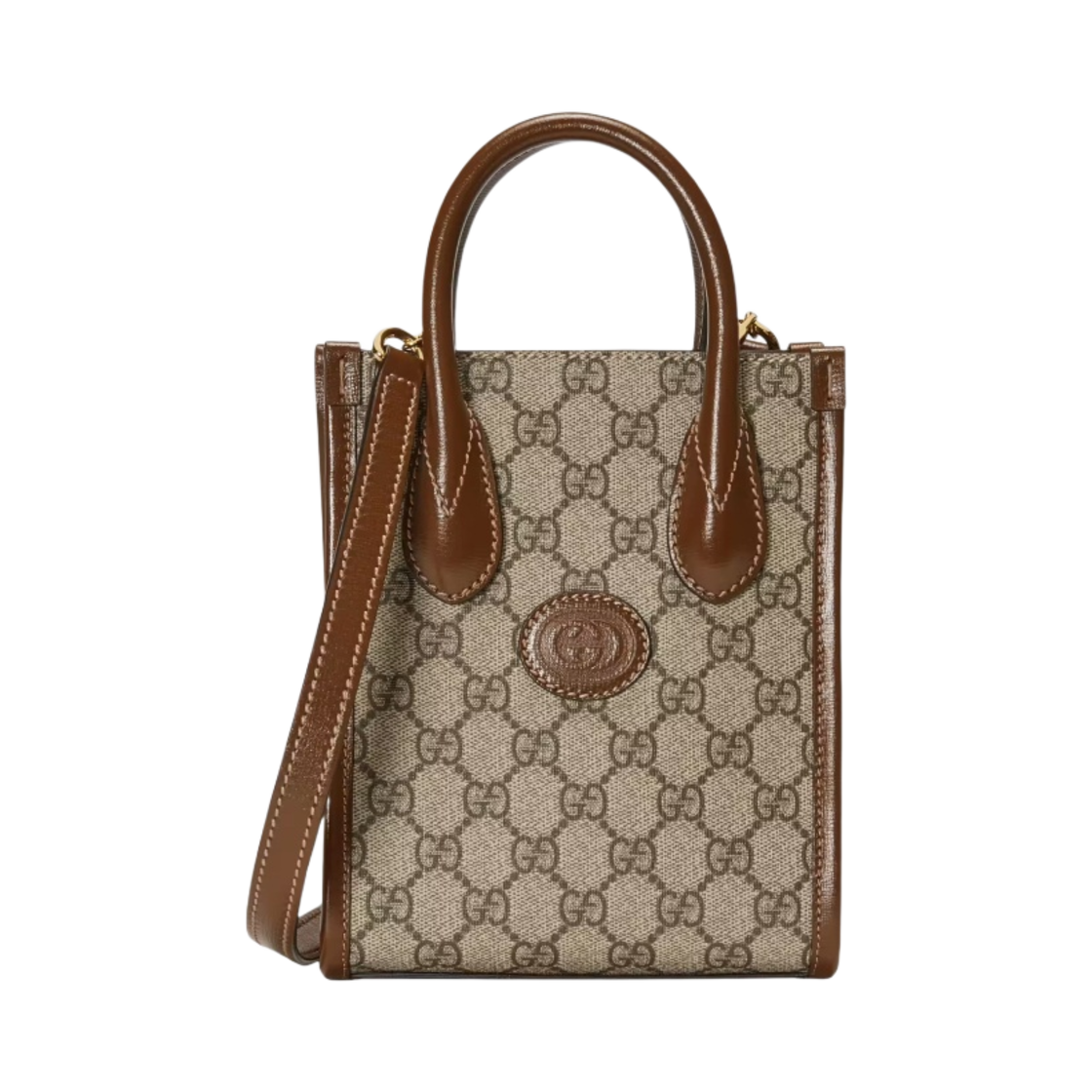 구찌 인터로킹 G 미니 토트백 베이지 에보니 브라운(Gucci Mini Tote Bag with Interlocking G Beige Ebony Brown)
