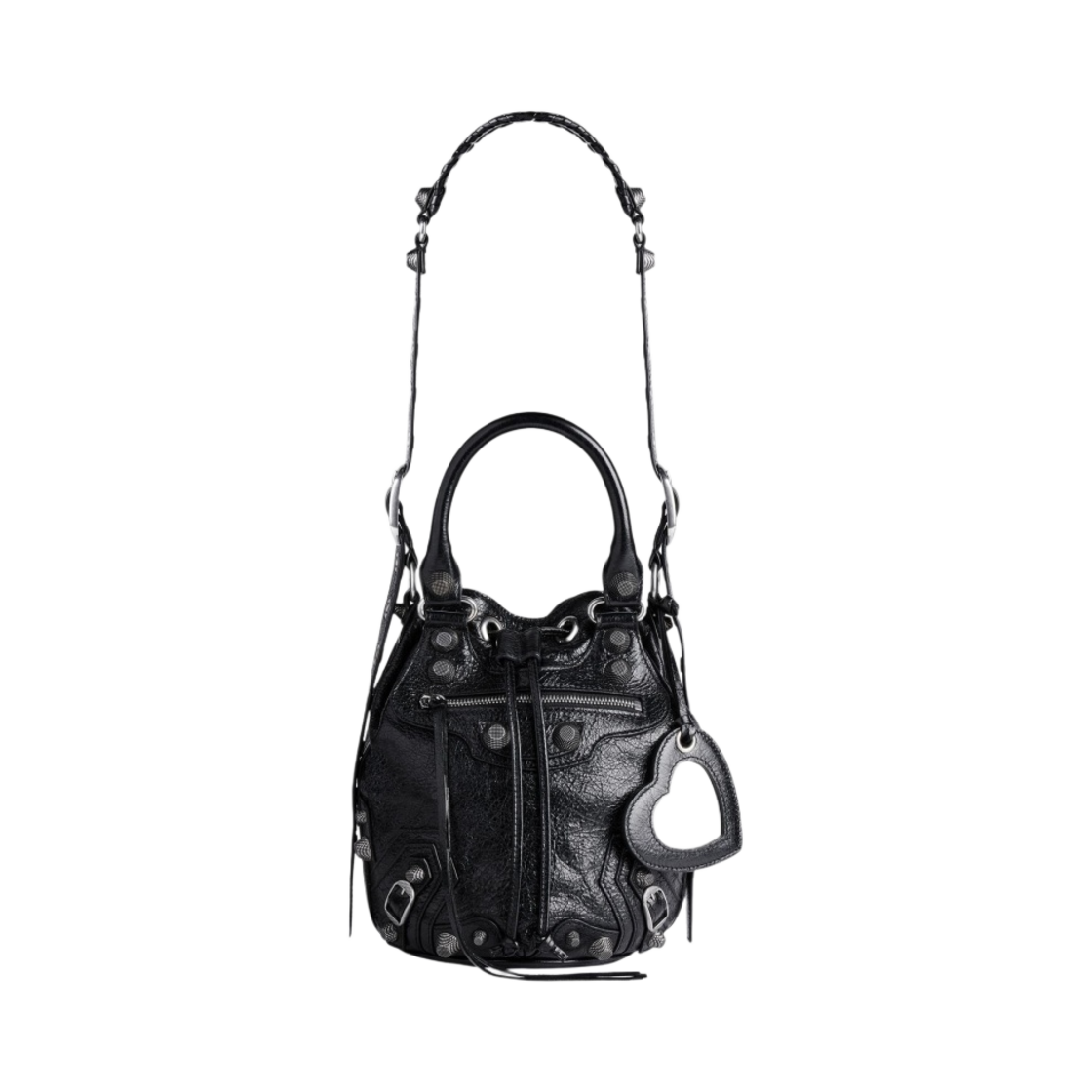 발렌시아가 아레나 램스킨 에이지드 실버 하드웨어 르 카골 스몰 버킷백 블랙