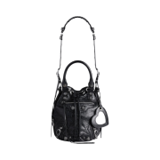 Balenciaga Arena Lambskin Aged Silver Hardware Le Cagole Small Bucket Bag Black