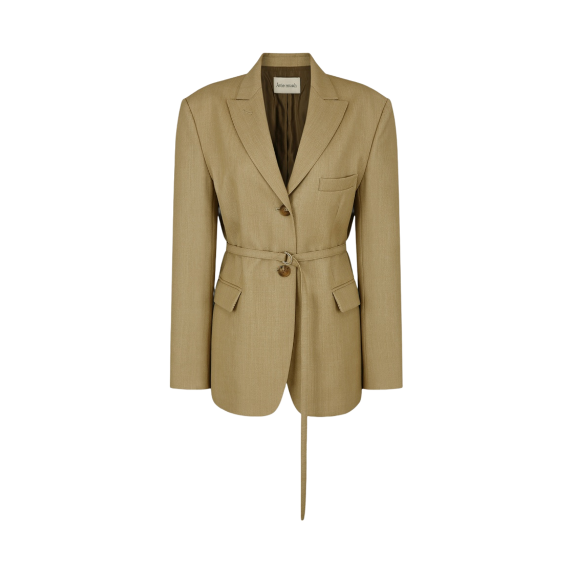 - (W) Aviemuah Belted Wool Blend Blazer Beige