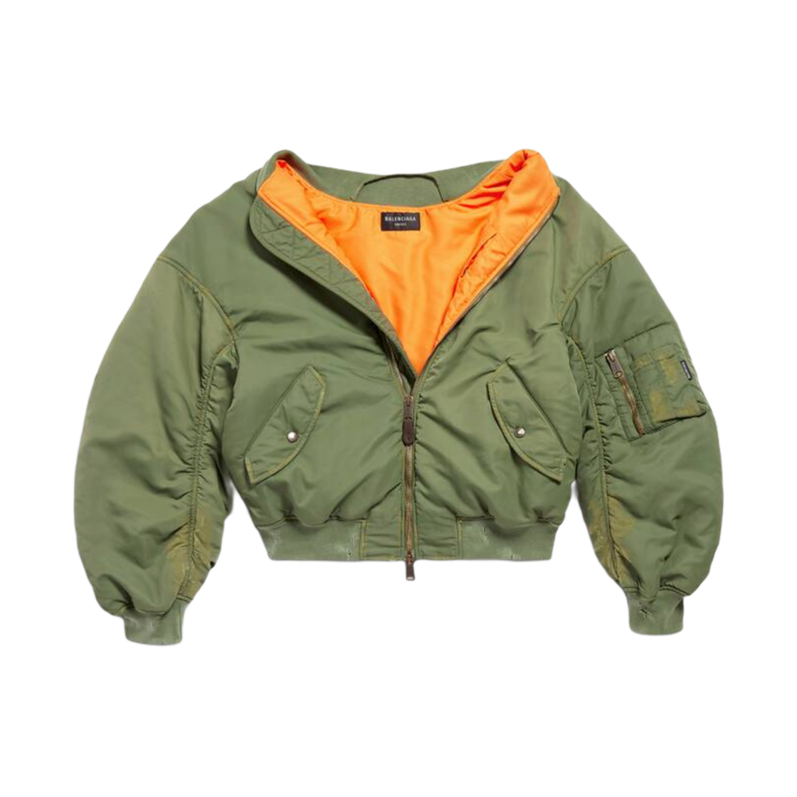 790753TPO042840 Balenciaga Off Shoulder Bomber Dark Green