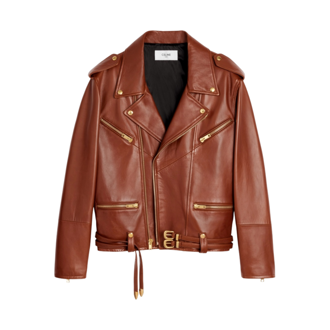 (W) 셀린느 소프트 램스킨 바이커 자켓 코냑((W) Celine Biker Jacket in Soft Lambskin Cognac) - 1