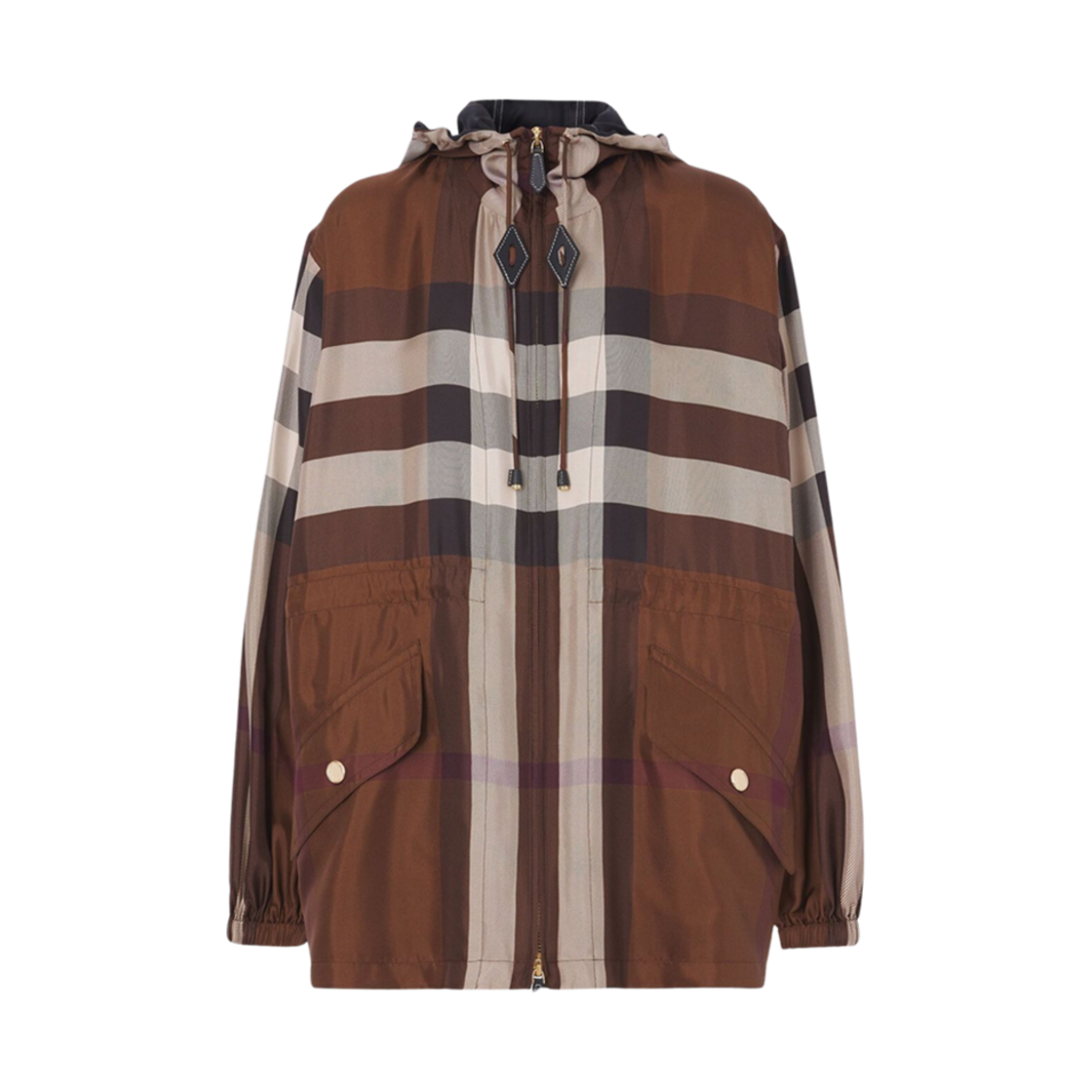 (W) 버버리 체크 실크 라이트 후드 자켓 브라운((W) Burberry Check Silk Light Hooded Jacket Brown) - 1