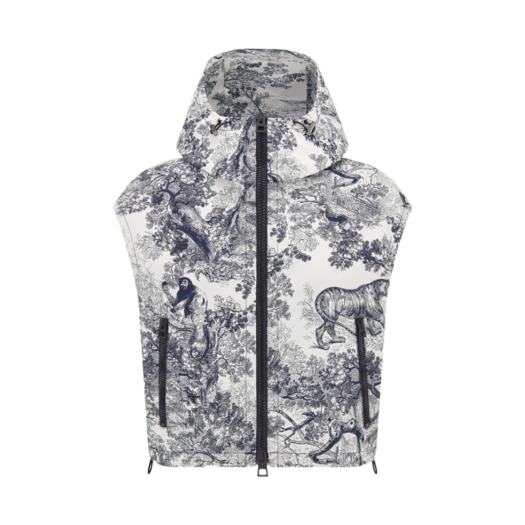 447G55A2826-X0861 (W) Dior Technical Taffeta Jacquard with Toile De Jouy Sauvage Motif Hooded Vest Blue White