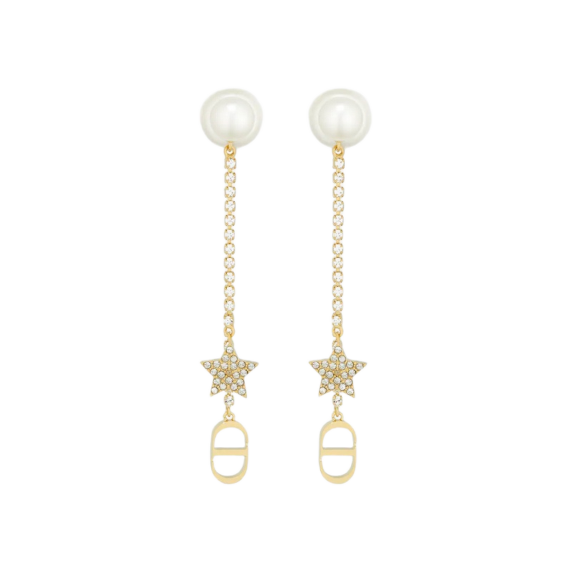 (W) 디올 트리발 이어링 골드 피니쉬 메탈 화이트 레진 펄 화이트 크리스탈((W) Dior Tribales Earrings Gold Finish Metal White Resin Pearls White Crystals) - 1