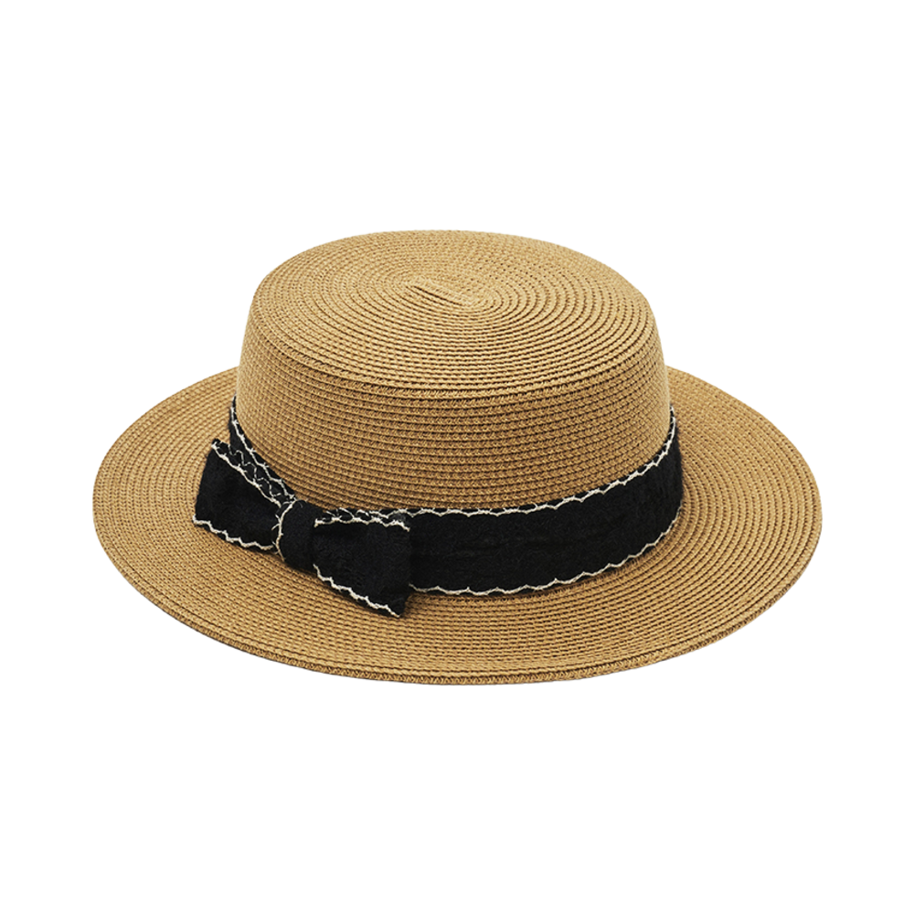 25SSWRBH-BR Allincomplete Wave Ribbon Boater Hat Brown