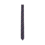 Thom Browne Shadow Stripe Birds and Bees Jacquard Classic Tie Navy