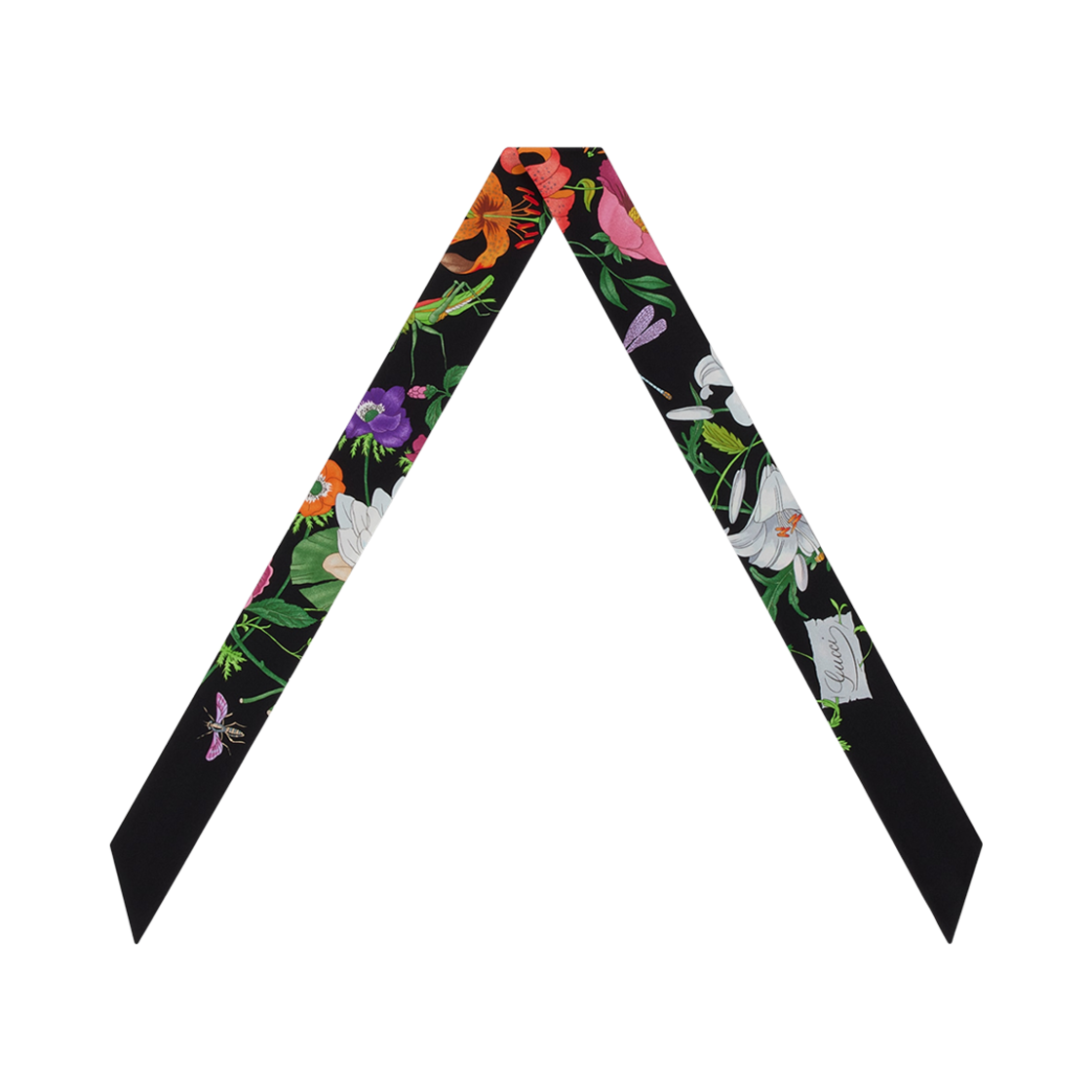 825121-3G001-1060 (W) Gucci Printed Silk Twill Neck Bow Black Multicolor