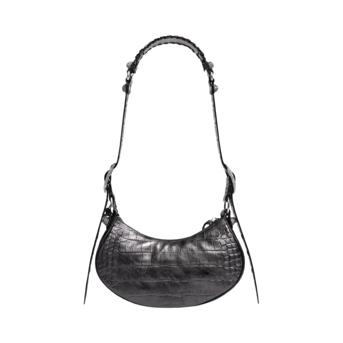 발렌시아가 르 카골 XS 숄더백 크로커다일 엠보스 라인스톤 그레이(Balenciaga Le Cagole XS Shoulder Bag Crocodile Embossed with Rhinestones Grey) - 3